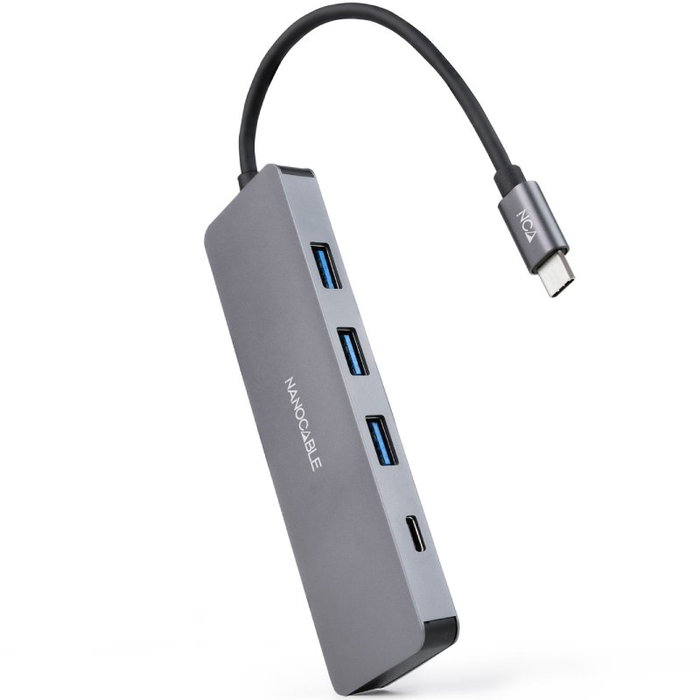 Nanocable Hub USB-C a 3xUSB 3.0 y 1xUSB-C Aluminio Gris 10 cm